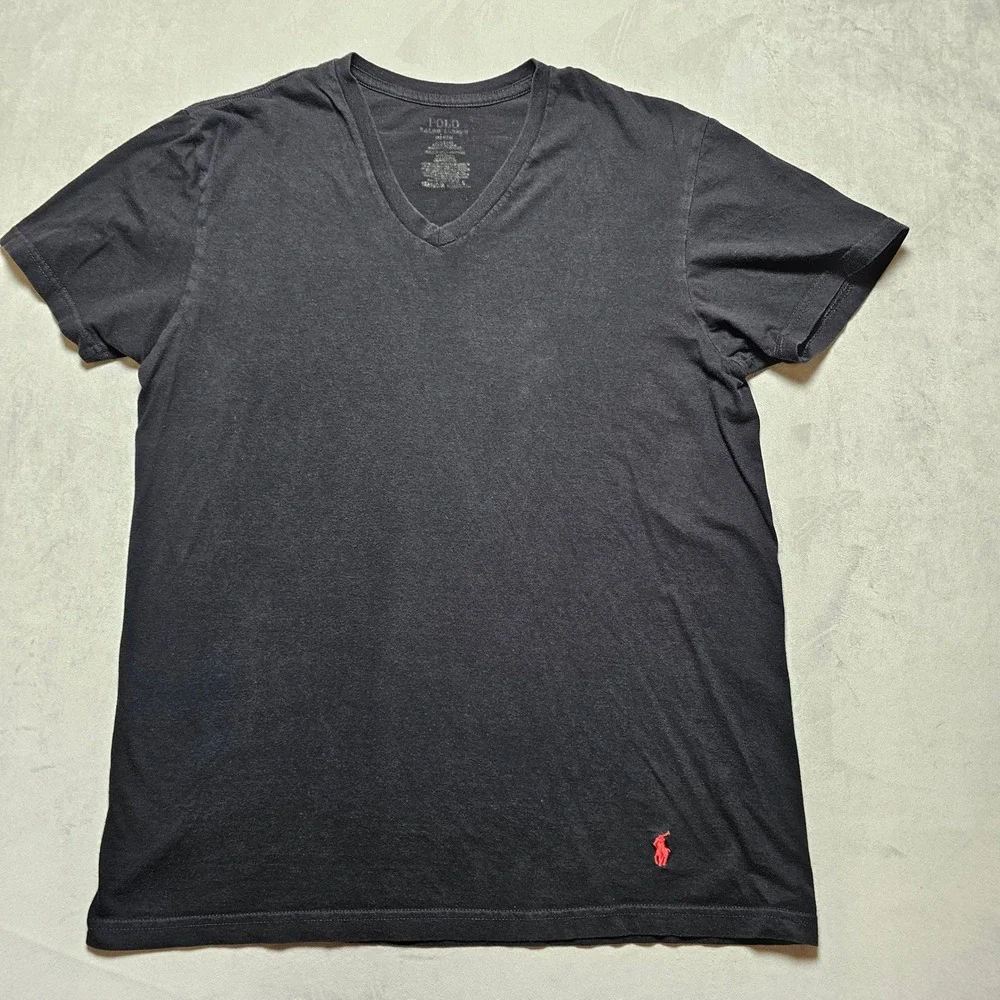 Polo‎ Ralph Lauren Mens V-Neck T-Shirt Black Red Pony Logo Size Medium